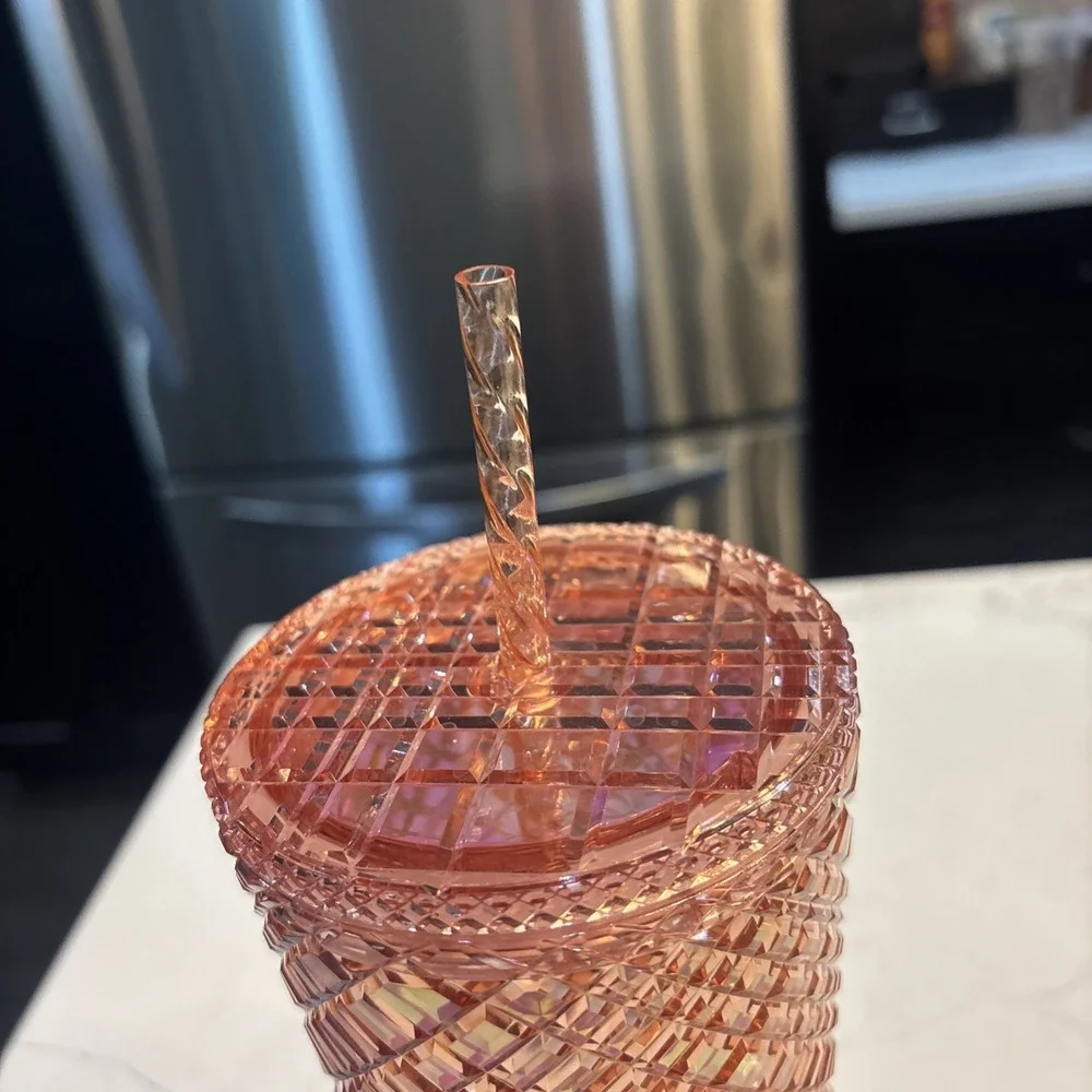 Starbucks 2021 Rose Gold Jeweled Venti 24oz Cup Tumbler w/ Straw NEW